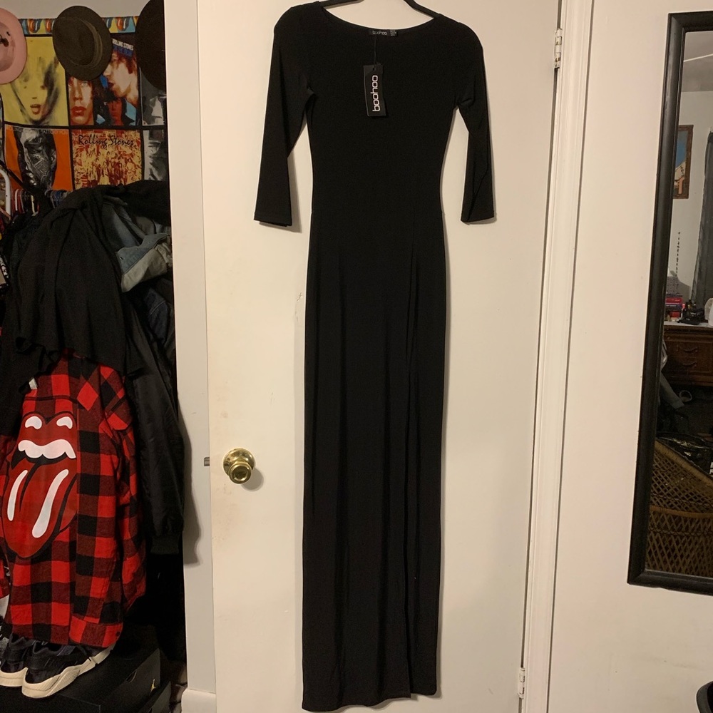 Boohoo Black 3/4 Sleeve Maxi Dress S NWT